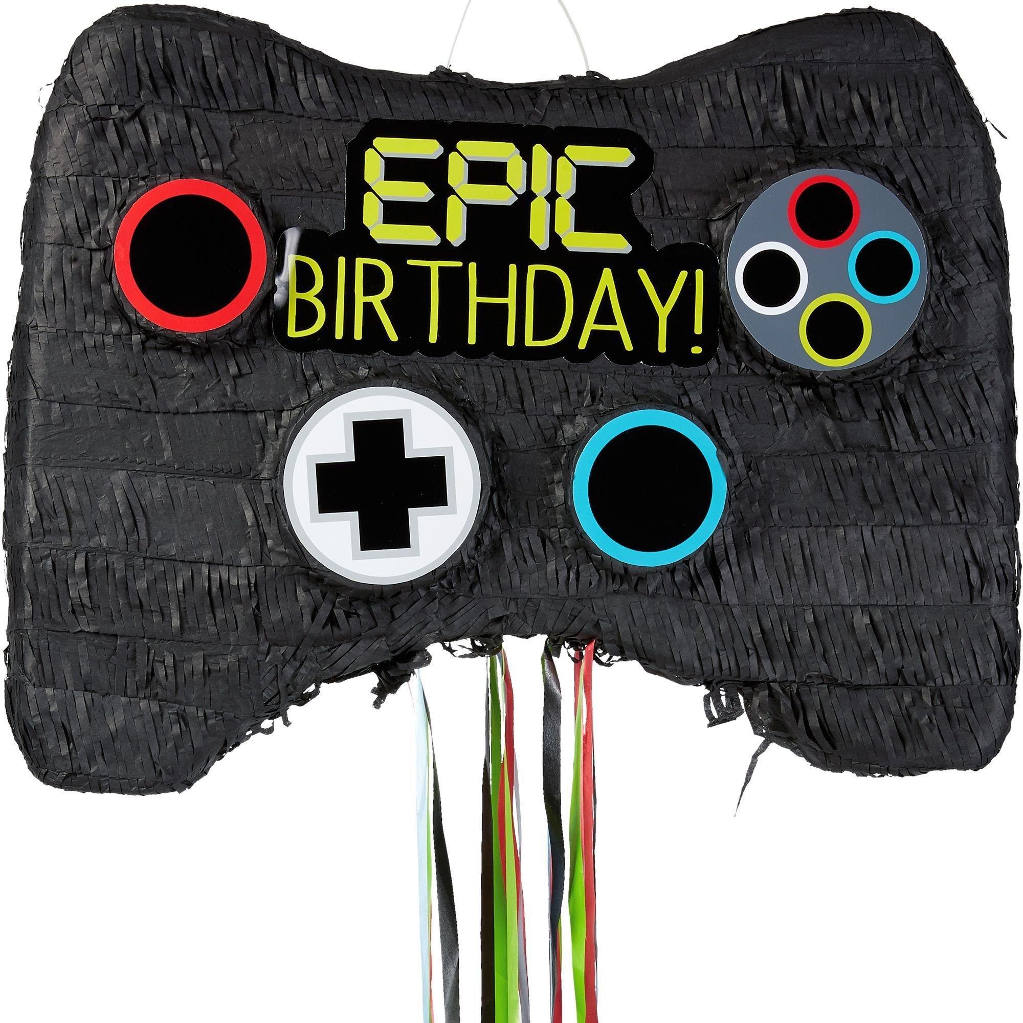 Pull String Video Game Controller Pinata Kit - Includes Pinata, Kiddie Candy Combo Mix (3.87lb), Bat & Blindfold